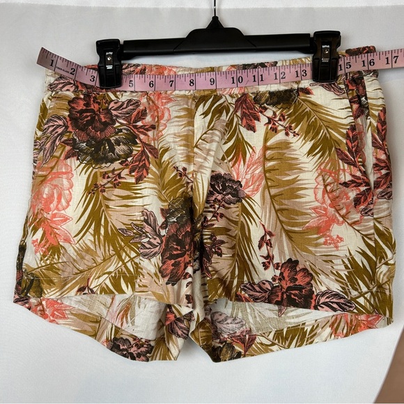 Kut from the Kloth Pink Brown Tan Palm Tree 100% Linen Elastic Waist Shorts - Picture 6 of 11
